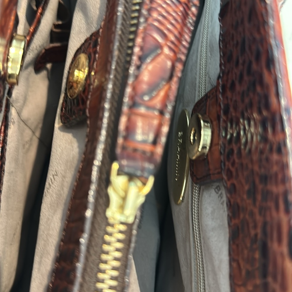 Brahmin Brown Crocodile Embossed Satchel with Gold Accents - Picture 10 of 16